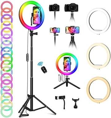 TOGUARDME 10'' RGB Ringlicht mit Ständer und Handyhalter, dimmbares Selfie Ringlicht mit 35 Farben und Fernauslöser für Makeup/LiveStream/YouTube/Tiktok/Fotografie, kompatibel mit iOS/Android - 1