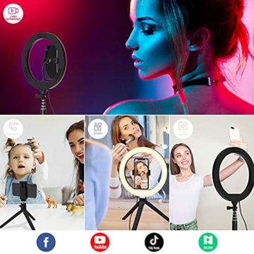 TOGUARDME 10'' RGB Ringlicht mit Ständer und Handyhalter, dimmbares Selfie Ringlicht mit 35 Farben und Fernauslöser für Makeup/LiveStream/YouTube/Tiktok/Fotografie, kompatibel mit iOS/Android - 6