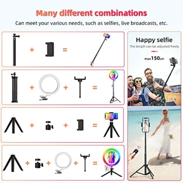 TOGUARDME 10'' RGB Ringlicht mit Ständer und Handyhalter, dimmbares Selfie Ringlicht mit 35 Farben und Fernauslöser für Makeup/LiveStream/YouTube/Tiktok/Fotografie, kompatibel mit iOS/Android - 8