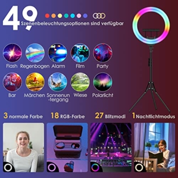 TOGUARDME RGB Ringlicht 18 Zoll mit Standfuß, Selfie 55W 49 Modi Dimmbares LED 75'' Stativständer und Handy iPad Halter/Fernbedienung für Make-up, YouTube, Live Stream, Blogger - 2