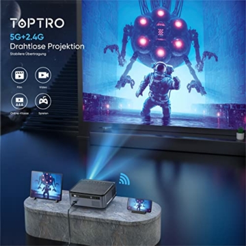 TOPTRO Beamer, 9500 Lumen Beamer Full HD 5G, WiFi Bluetooth Beamer 4K Native 1080P LED Heimkino Video Projector kompatibel mit Fire TV Stick, iOS/Android Smartphone, MAC/PC/Laptop, PPT, PS5 - 3