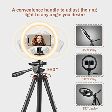 UBeesize ringlicht mit stativ,10”Selfie Ringlicht mit 50”Stativ für Live Stream/Makeup/YouTube Video/Fotografie Schwarz - 4