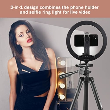 UBeesize ringlicht mit stativ,10”Selfie Ringlicht mit 50”Stativ für Live Stream/Makeup/YouTube Video/Fotografie Schwarz - 5