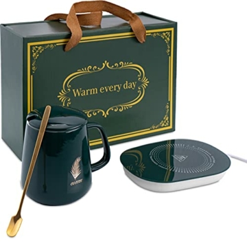 USB Tassenwärmer elektrisch | Kaffee Geschenkset bestehend aus Wärmeplatte und Kaffeebecher | Beheizbare Tasse mit Getränkewärmer | Mug Warmer | Tee Warmhalter Pad | Kaffeewärmer | Teewärmer - 1