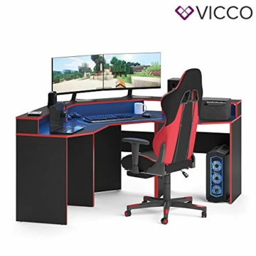 Vicco Gaming Desk Schreibtisch Kron Gamer PC Tisch Computertisch Bürotisch (Computertisch Set 1, Schwarz-Rot) - 7