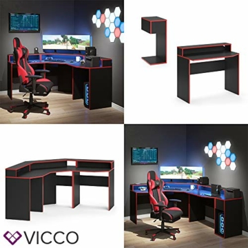 Vicco Gaming Desk Schreibtisch Kron Gamer PC Tisch Computertisch Bürotisch (Computertisch Set 1, Schwarz-Rot) - 8