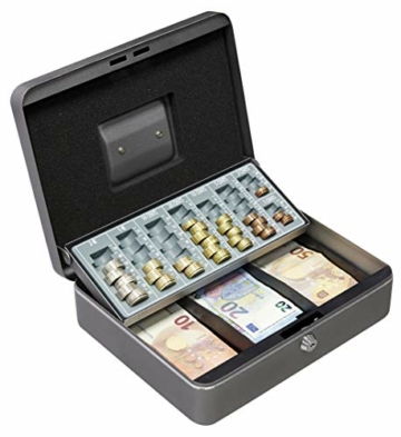 ARREGUI Cashier C9246-EUR Geldkassette mit Eurozähleinsatz und Scheineinsatz,Geldbox aus Stahl, 30cm breit, Geldkassette mit Münzzählbrett und Scheinfächern,Kasse mit Zählbrett für Münzen, Graphitgrau - 1