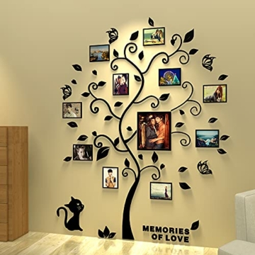 Asvert 3D Wandaufkleber Baum Wandtattoo DIY Wandaufkleber Abnehmbare Familie mit Bilderrahmen Wohnzimmer Schlafzimmer Kinderzimmer Sofa Möbel Hintergrund Sticker (Schwarz) - 1