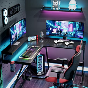 Bestier L-förmigen Gaming-Schreibtisch Eckschreibtisch mit LED-Leuchten Monitorständer 130CM Gaming-Computer Eckschreibtisch mit Getränkehalter Headset-Haken Ergonomischer Corner Desk - 8