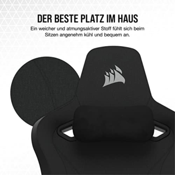 Corsair TC200 Gaming-Stuhl mit Stoffbezug, Standard Fit (Langanhaltenden Komfort, Bezug aus Weichem Stoff, Integrierte Lendenstütze aus Schaumstoff, 4D-Armlehnen) Schwarz/Schwarz - 3