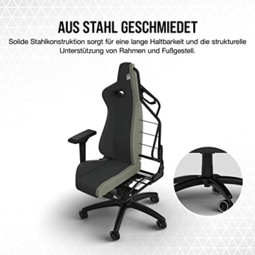 Corsair TC200 Gaming-Stuhl mit Stoffbezug, Standard Fit (Langanhaltenden Komfort, Bezug aus Weichem Stoff, Integrierte Lendenstütze aus Schaumstoff, 4D-Armlehnen) Schwarz/Schwarz - 4