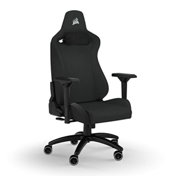 Corsair TC200 Gaming-Stuhl mit Stoffbezug, Standard Fit (Langanhaltenden Komfort, Bezug aus Weichem Stoff, Integrierte Lendenstütze aus Schaumstoff, 4D-Armlehnen) Schwarz/Schwarz - 1