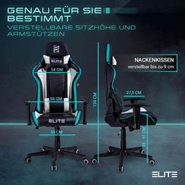 ELITE LED Gaming Stuhl MG200 Destiny - Ergonomischer Bürostuhl - Schreibtischstuhl - Chefsessel - Sessel - Racing Gaming-Stuhl - Gamingstuhl - Drehstuhl - Chair - Kunstleder (RGB Schwarz/Weiß) - 6