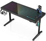 EUREKA ERGONOMIC Gaming Tisch mit led 140×60 Gamer Schreibtisch RGB-Beleuchtung ändert Sich mit der Musik Computertisch mit Glasscheibe PC Tisch mit Getränkehalter Und Kopfhörer Haken APP Steuerung - 1