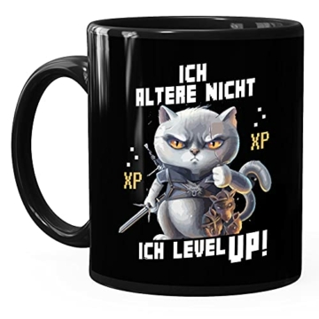 MoonWorks® Kaffee-Tasse Gaming ich altere nicht ich level up! Zocker Sprüche Fun-Shirt Katze Cat Videospiele lustig schwarz Keramik-Tasse - 2