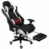 NOKAXUS Gaming-Stuhl Bürostuhl Größe hohe Rückenlehne ergonomischer Rennsitz mit Massage Lendenwirbelstütze und einziehbarer Fußstütze PU-Leder 90-180 Grad Anpassung der Rückenlehne （Yk-6008-white - 1