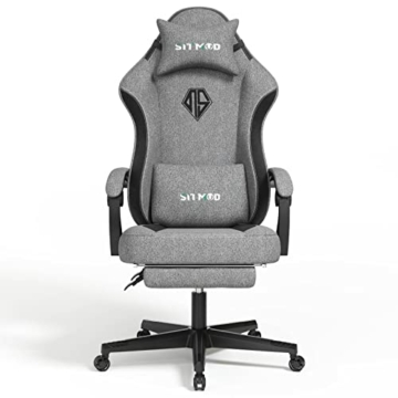 SITMOD Gaming-Stuhl mit Fußstütze-Computer Ergonomischer Videospiel-Stuhl-Rückenlehne und Sitzhöhenverstellbarer drehbarer Arbeitsstuhl für Erwachsene mit Lordosenstütze (grau)-Stoff - 2