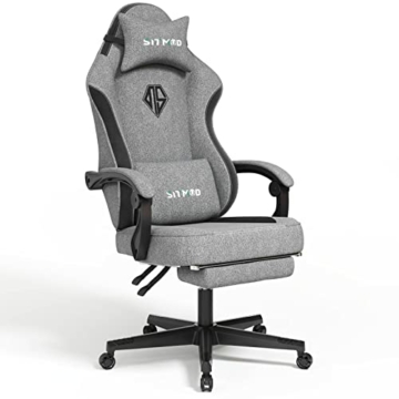 SITMOD Gaming-Stuhl mit Fußstütze-Computer Ergonomischer Videospiel-Stuhl-Rückenlehne und Sitzhöhenverstellbarer drehbarer Arbeitsstuhl für Erwachsene mit Lordosenstütze (grau)-Stoff - 4
