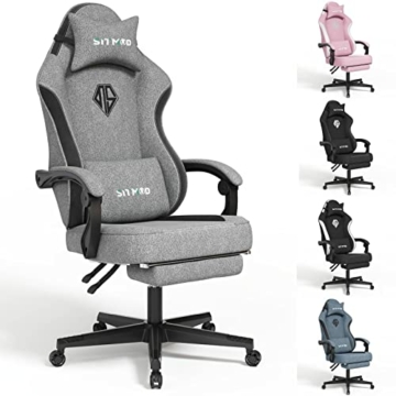 SITMOD Gaming-Stuhl mit Fußstütze-Computer Ergonomischer Videospiel-Stuhl-Rückenlehne und Sitzhöhenverstellbarer drehbarer Arbeitsstuhl für Erwachsene mit Lordosenstütze (grau)-Stoff - 1
