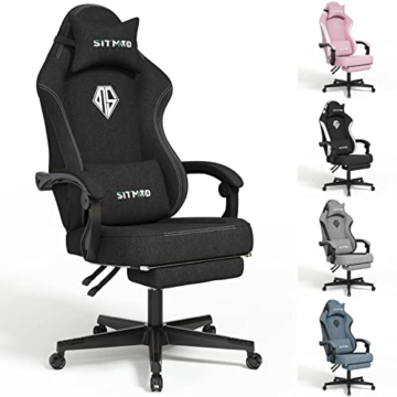 SITMOD Gaming-Stuhl mit Fußstütze-Computer Ergonomischer Videospiel-Stuhl-Rückenlehne und Sitzhöhenverstellbarer drehbarer Arbeitsstuhl für Erwachsene mit Lordosenstütze (schwarz)-Stoff - 1