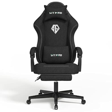 SITMOD Gaming-Stuhl mit Fußstütze-Computer Ergonomischer Videospiel-Stuhl-Rückenlehne und Sitzhöhenverstellbarer drehbarer Arbeitsstuhl für Erwachsene mit Lordosenstütze (schwarz)-Stoff - 3