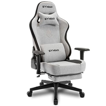 symino Gaming Stuhl Atmungsaktiver Stoff Bürostuhl Ergonomischer PC Stuhl Racing Style Computer Stuhl mit 3D Armlehne, Verstellbarer Drehstuhl mit Fußstützen - 1