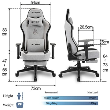 symino Gaming Stuhl Atmungsaktiver Stoff Bürostuhl Ergonomischer PC Stuhl Racing Style Computer Stuhl mit 3D Armlehne, Verstellbarer Drehstuhl mit Fußstützen - 7