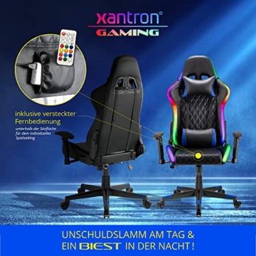 Xantron® Ergonomischer Gaming Stuhl RGB Beleuchtung - 150 kg Belastbarkeit/Gamer Sessel in Schwarz mit PVC Leder/Gamingsessel verstellbar per Gasdruckfeder/Gamingstuhl/Gaming Chair - 4