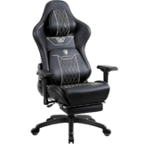 Dowinx Gaming Stuhl mit 4D-Armlehnen, Ergonomischer Gamer Stuhl mit Fußstütze Bürostuhl PU Leder, Bequeme Lordosenstütze Groß und Hoch Gaming Sessel 180KG Schwarz - 1