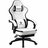 Dowinx Gaming Stuhl mit Frühling Kissen,Racing Gamer Stuhl mit Massage Lendenwirbelstütze, Ergonomischer Gaming Sessel mit Fußstütze Bürostuhl PU Leder Schwarz Weiß - 1