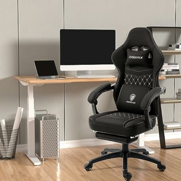 Dowinx Gaming Stuhl mit Taschenfederkissen, Massage Gaming Sessel mit Fußstütze, Ergonomischer Racing Gamer Stuhl 150 kg belastbarkeit, Schwarz - 4