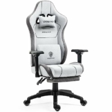 Dowinx Gaming Stuhl Stoff mit Taschenfederkissen, Ergonomischer Gaming Sessel mit Massagefunktion, PC Bürostuhl Groß und Hoch mit Fußstützen XXL, Grau - 1