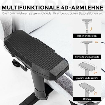 Dowinx Gaming Stuhl Stoff mit Taschenfederkissen, Ergonomischer Gaming Sessel mit Massagefunktion, PC Bürostuhl Groß und Hoch mit Fußstützen XXL, Grau - 6