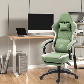 Dowinx Gaming Stuhl Stoff mit Taschenfederkissen, Massage Gaming Sessel mit Fußstütze, Ergonomischer PC Stuhl Gamer Stuhl Bürostuhl 150 kg belastbarkeit, Grün - 4