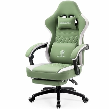 Dowinx Gaming Stuhl Stoff mit Taschenfederkissen, Massage Gaming Sessel mit Fußstütze, Ergonomischer PC Stuhl Gamer Stuhl Bürostuhl 150 kg belastbarkeit, Grün - 1