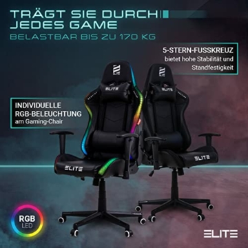 ELITE LED Gaming Stuhl MG200 Destiny | Ergonomischer Bürostuhl - Schreibtischstuhl - Chefsessel - Sessel - Racing Gaming-Stuhl - Gamingstuhl - Drehstuhl - Chair - Kunstleder (RGB Schwarz) - 4