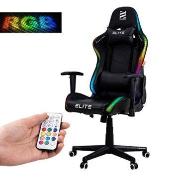 ELITE LED Gaming Stuhl MG200 Destiny | Ergonomischer Bürostuhl - Schreibtischstuhl - Chefsessel - Sessel - Racing Gaming-Stuhl - Gamingstuhl - Drehstuhl - Chair - Kunstleder (RGB Schwarz) - 1