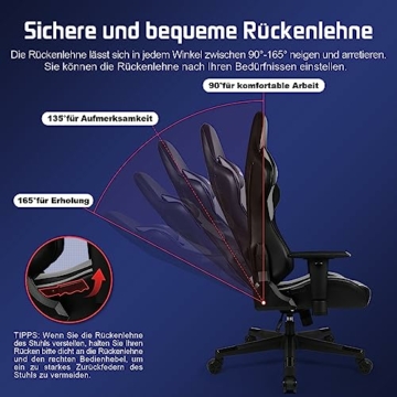 Homimaster Gaming Stuhl, Bürostuhl Ergonomisch mit verstellbare Lendenkissen, Kopfkissen und Armlehnen,Gaming Chair Gepolstert,Gamer Stuhl Wippfunktion,Gaming Stuhl 150 kg Belastbarkeit - 2