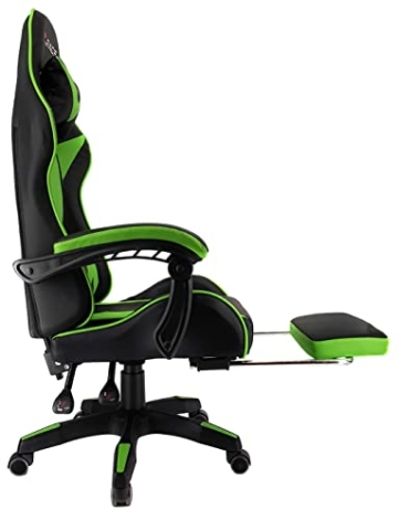 xRace Gaming-Stuhl Hoher Drehstuhl aus Leder mit Lendenwirbelstütze, Kopfstütze und Fußstütze, verstellbar, neigbar, Rennstil (Grün), Größe T (94-115) x B68 x H (124-132), 1A - 3