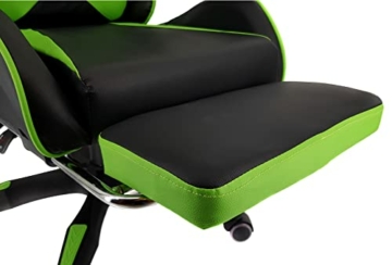 xRace Gaming-Stuhl Hoher Drehstuhl aus Leder mit Lendenwirbelstütze, Kopfstütze und Fußstütze, verstellbar, neigbar, Rennstil (Grün), Größe T (94-115) x B68 x H (124-132), 1A - 8