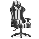 bigzzia Gaming Stuhl Computerstuhl Ergonomisch - Gamer Stühle mit Lendenkissen + Kopfstütze Höhenverstellbar Gaming Chair für Mädchen Junge Erwachsene, Schwarz-Weiß - 1