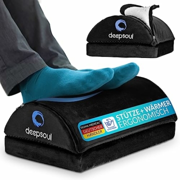Deep Soul® Fußstütze unterm Schreibtisch mit Flauschfaser-Fußtasche -Premium medizinisch - höhenverstellbare Fußablage für Schreibtisch Büro Homeoffice Zubehör- Footrest Fußhocker - 1