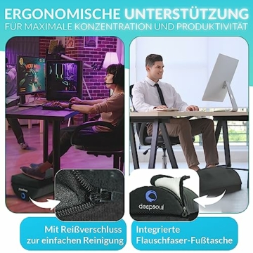Deep Soul® Fußstütze unterm Schreibtisch mit Flauschfaser-Fußtasche -Premium medizinisch - höhenverstellbare Fußablage für Schreibtisch Büro Homeoffice Zubehör- Footrest Fußhocker - 5