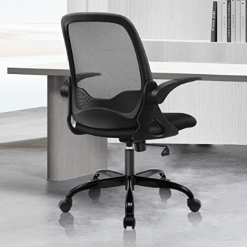 KERDOM Bürostuhl, Ergonomischer Schreibtischstuhl mit klappbarer Armlehnen, Mesh Computerstuhl Arbeitsstuhl Leichter Stuhl, 360° Drehstuhl 933 Schwarz - 7