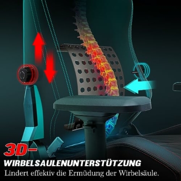 STARUZI Gaming Stuhl, Ergonomischer PC-Stuhl mit Verstellbares 4D Armlehne, PU Leder Gamer Stuhl,Drehsessel mit Verstellbarer 3D Rückenlehne, Schwarz - 2