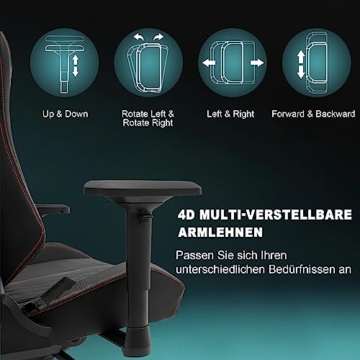 STARUZI Gaming Stuhl, Ergonomischer PC-Stuhl mit Verstellbares 4D Armlehne, PU Leder Gamer Stuhl,Drehsessel mit Verstellbarer 3D Rückenlehne, Schwarz - 3