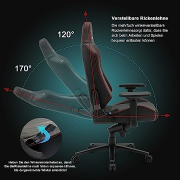 STARUZI Gaming Stuhl, Ergonomischer PC-Stuhl mit Verstellbares 4D Armlehne, PU Leder Gamer Stuhl,Drehsessel mit Verstellbarer 3D Rückenlehne, Schwarz - 4