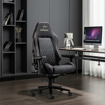STARUZI Gaming Stuhl, Ergonomischer PC-Stuhl mit Verstellbares 4D Armlehne, PU Leder Gamer Stuhl,Drehsessel mit Verstellbarer 3D Rückenlehne, Schwarz - 7
