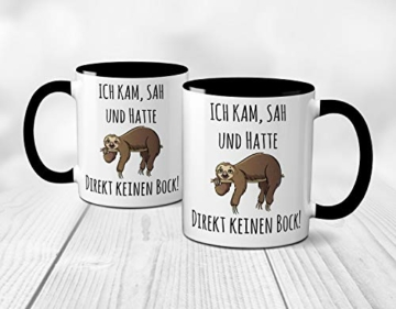 Tasse mit Spruch ICH KAM, SAH UND HATTE DIREKT KEINEN BOCK! - Geschenk für Kollegin, Chef, Chefin Sprüche Tassen schwarz lustig - 4