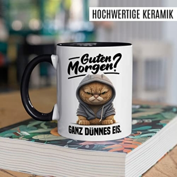 Tasse mit Spruch lustig Katze Morgenmuffel Witz Geschenkidee Kaffeetasse Humor Geschenk für Verschlafen Kaffeebecher Witz Becher (Weiß & Schwarz) - 5